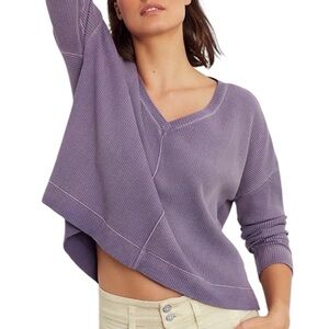 Anthropologie Pilcro Moira Washed Purple Boxy Thermal Long Sleeve Waffle Top XL